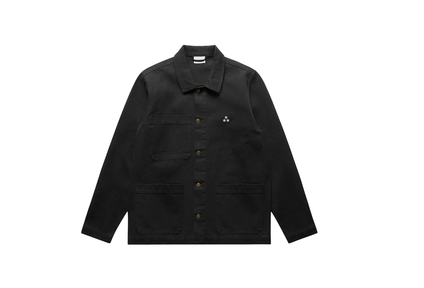 Black jacket with a white asterism logo